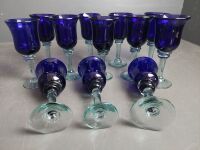 12 x Blown Blue Mexican Wine Glasses - 4