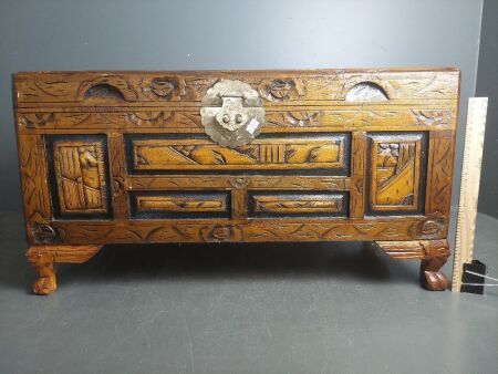 Vintage Carved Wooden Blanket Box