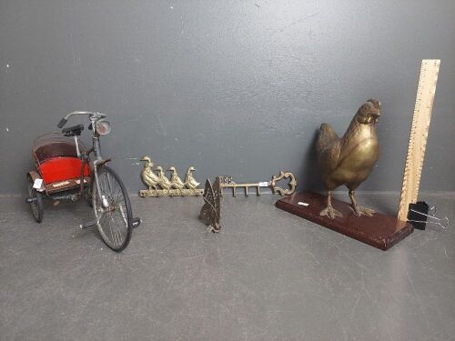 Brass Chook, Metal Tricycle & Brass Key Holders with a butterfly