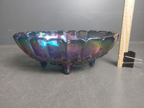 Four Footed Indiana Carnival Glass Grape Iridescent Blue