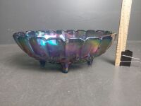 Four Footed Indiana Carnival Glass Grape Iridescent Blue