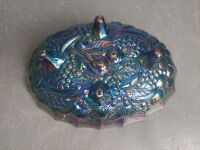 Four Footed Indiana Carnival Glass Grape Iridescent Blue - 3