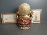 Modern 35cm Gold Ganesh w. Red Rose with 2 Middle Eastern Drawings - 2