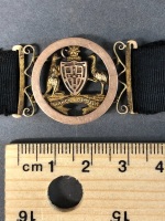 Antique Black Ribbon Garter Bracelet with 9ct Rose & Yellow Gold Australian Coat of Arms, Shields & Fittings - C1910 - 2