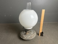 Hinks No.2 Duplex Oil Lamp with Glass Iron Font, White Glass Shade and Clear Glass Chimney