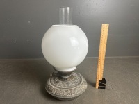 Hinks No.2 Duplex Oil Lamp with Glass Iron Font, White Glass Shade and Clear Glass Chimney - 3