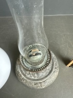 Hinks No.2 Duplex Oil Lamp with Glass Iron Font, White Glass Shade and Clear Glass Chimney - 4