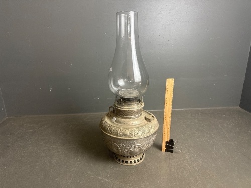 Large Miller (USA) Oil Lamp with Glass Chimney