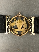 Antique Black Ribbon Garter Bracelet with 9ct Rose & Yellow Gold Australian Coat of Arms, Shields & Fittings - C1910 - 5