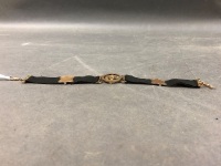 Antique Black Ribbon Garter Bracelet with 9ct Rose & Yellow Gold Australian Coat of Arms, Shields & Fittings - C1910 - 7