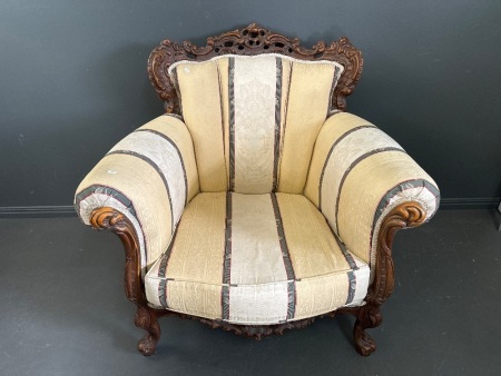 Antique Renaissance Style Carved Arm Chair 