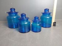 4x Blue Glass Canisters - Takahashi (Japan)