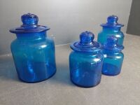 4x Blue Glass Canisters - Takahashi (Japan) - 3