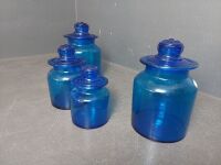 4x Blue Glass Canisters - Takahashi (Japan) - 4