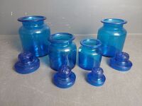 4x Blue Glass Canisters - Takahashi (Japan) - 5