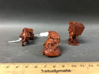 3 Hand Carved & Signed Box Wood Netsuke - 4