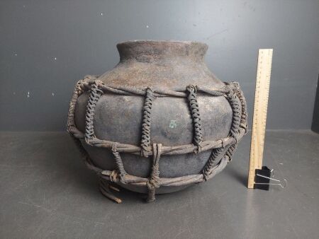 Large Vintage Sumba Pot with Vine Weaving