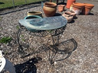 Outdoor Glass & Metal Half Moon Table