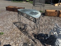 Outdoor Glass & Metal Half Moon Table - 2