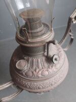 Miller Brass Hanging Oil Lamp with Hand Painted Shade - 2