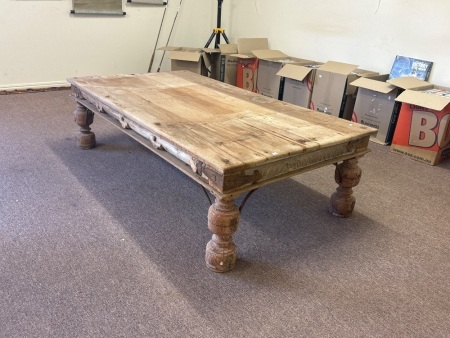 Vintage Rustic Wooden Carved Coffee Table