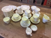 Minton Petunia 20 Side Plates, 12 Saucers, 12 Cups, 1 Creamer, 1 Sugar, 2 Large Plates, Small Milk & Sugar