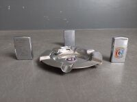 SS Orsova Ash Tray and 3 Military Zippo Lighters - 3