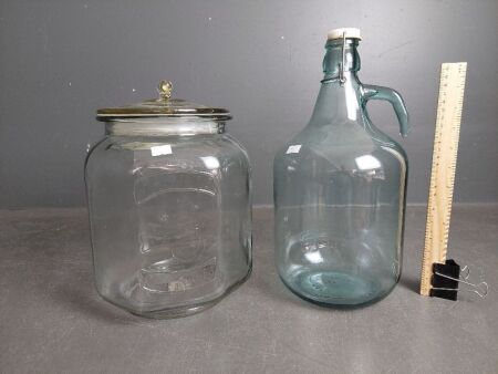 Glass Demijohn and Salted Peanut Barrel