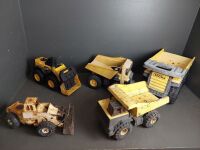 4x Tin Tonka Toys + 1 Plastic Cat Enloader