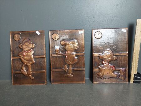 3 Copper Art Andy Capp Wall Plaques - Various Stages of Drunk