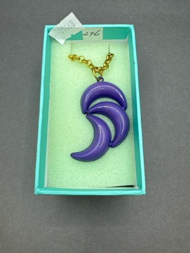 Unique Violet Triple 1/4 moon featured pendant with gold tone chain