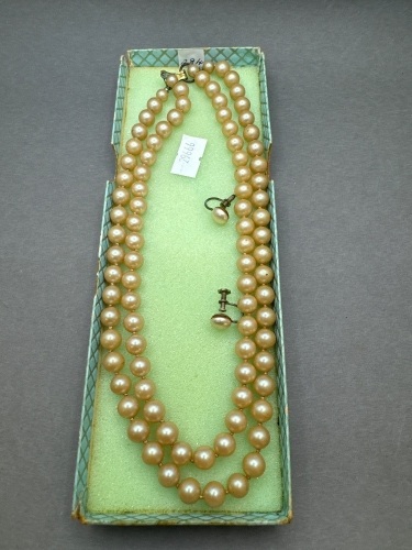 Antique 2 strand pearl necklace with matching earrings