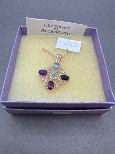 Exquisite Rose Gold Tone Pendant w. Genuine Multi Swarovski Crystals certificate included