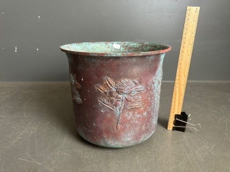 Vintage Copper Pot with Embossed Flower