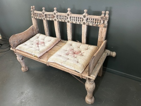 Ornate Distressed Wooden Bench Seat