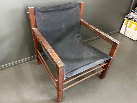 Mid Century Arm Chair with Black Canvas Wood & Metal