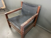 Mid Century Arm Chair with Black Canvas Wood & Metal - 2