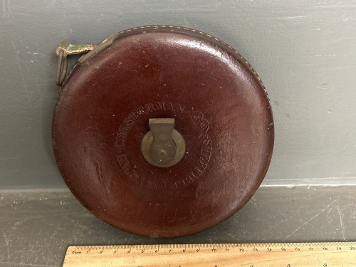 Antique Chesterman England Leather Cased Tape Measure 100ft