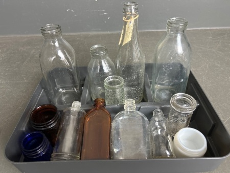 Tray of Vintage Bottles - Milk Bottles, Soft Drinks, Medicine etc