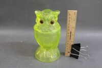 Rare Uranium Glass Owl Pot with Glass Eyes - 2