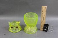 Rare Uranium Glass Owl Pot with Glass Eyes - 3
