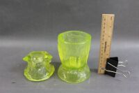 Rare Uranium Glass Owl Pot with Glass Eyes - 4