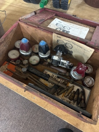 Vintage CIG Oxy/Acetylene Cutting Set with torches, regulators, manuals etc in Wooden Box