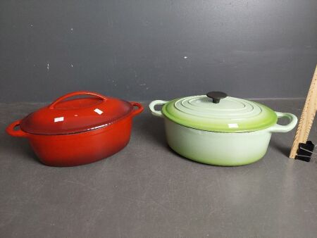 Two Cast Iron Enamelled Casserole Pots