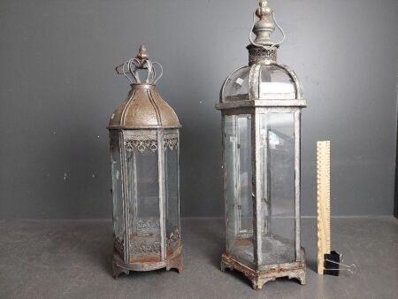 Pair Metal Outdoor Candle Lanterns