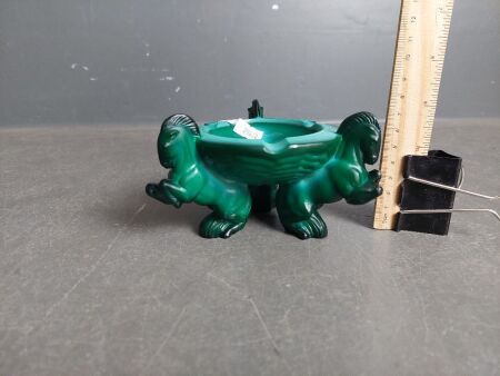 1930s Malachite Horses Glass Ash Tray