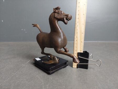 Bronze Horse Figurine on Wooden Stand