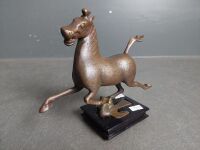 Bronze Horse Figurine on Wooden Stand - 2