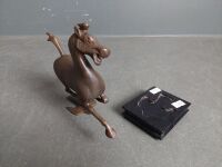 Bronze Horse Figurine on Wooden Stand - 3