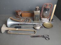 Misc Mixed Metal Lot inc. Bell, Horn, Lanterns, Scissors etc